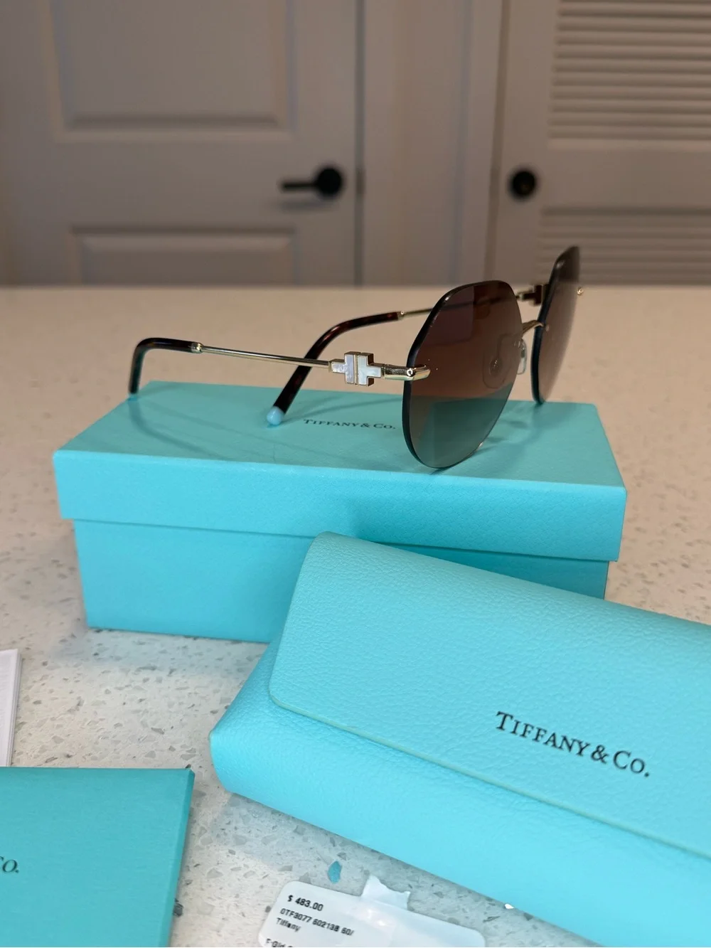 Tiffany & Co. Women's Brown-to-Green Gradient Rimless Sunglasses